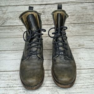 Frye Burnished Leather Greenish Black Lace Up Boots Women Size 7